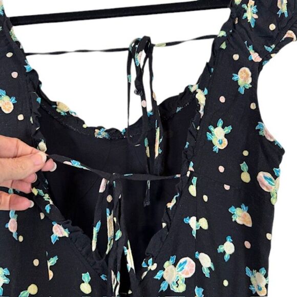Free People Like A Lady Black Mini Dress Lemon Slice Tie Back Buttons Size XS - Picture 7 of 15